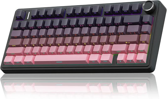 AULA F75 Pro Wireless Mechanical Keyboard,75% Hot Swappable Custom Keyboard,RGB Backlit,Pre-lubed Reaper Switches,Side Printed PBT Keycaps Mechanical Gaming Keyboards, Pink&Black