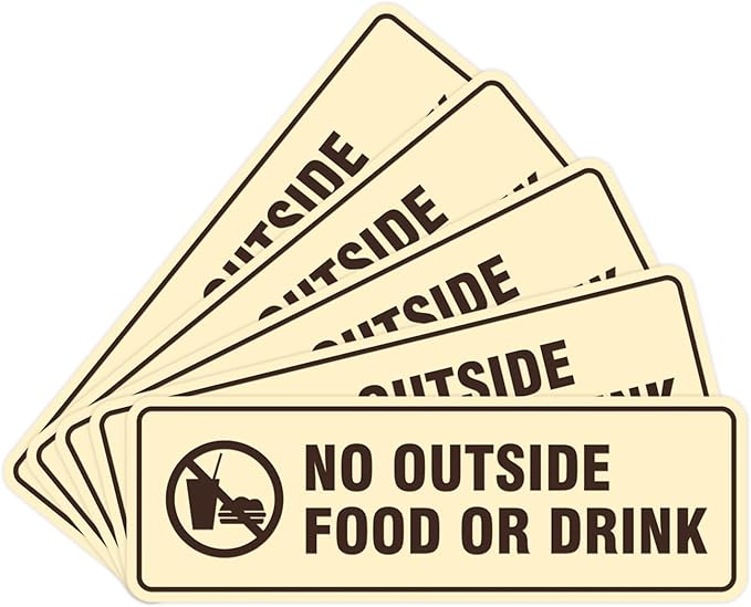 Standard No Outside Food or Drink Door/Wall Sign - Ivory/Dark Brown - Large 5 Pack