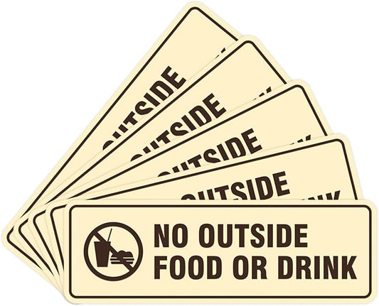 Standard No Outside Food or Drink Door/Wall Sign - Ivory/Dark Brown - Large 5 Pack