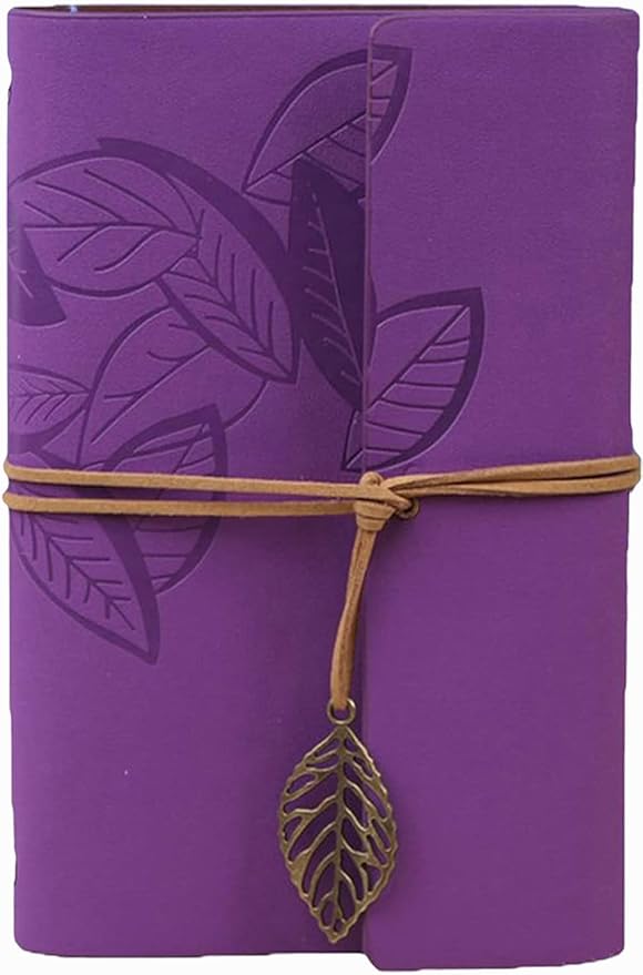 HARDCOVER JOURNAL Writing Notebook - Antique Handmade HARDCOVER Bound Daily Notepad, Vintage Leaf Series, (Leaves, Purple)