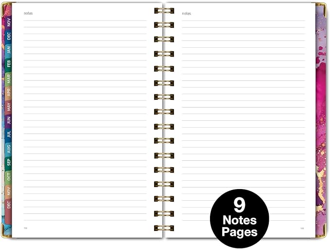 HARDCOVER 2026 Planner, 5.5"x8": 14 Months (November 2025 - December 2026), Daily Weekly Monthly Planner, Yearly Agenda, Bookmark, Pocket Folder and Sticky Note Set (Rainbow Gold Marble)