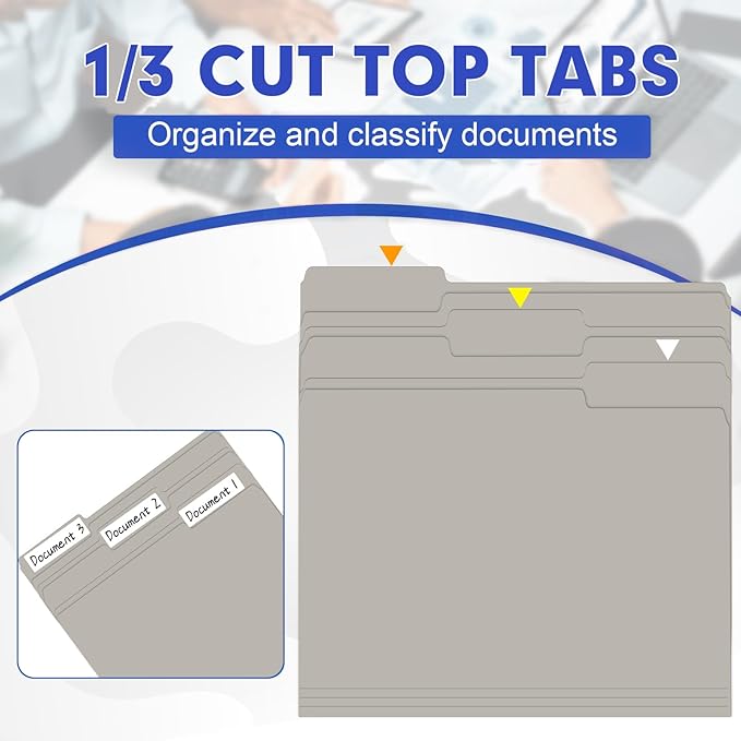 File Folder, HERKKA 30 Pack 1/3 Cut Tab File Folders, File Folders Great for Organizing and Filing, Letter Size, Grey
