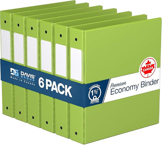 Premium Economy 6-Pack 3-Ring Binders for School or Office, Round-Ring Binders, 1.5 Inch, Lime Green