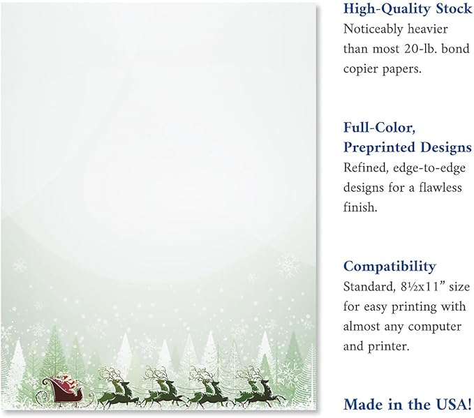 Santa’s on His Way Christmas Stationery - Holiday Letters, Computer Printer Paper, 25 Sheets, 8½ x 11 Inch, by Current