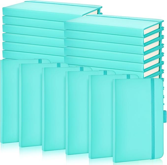 40 Pieces Small Notebooks A6 Pocket Journals 3.5 x 5.5 Inch Small Leather Notebook Mini Ruled Lined Journal with Elastic Band Pen Holder Page Marker Ribbons (Light Blue)