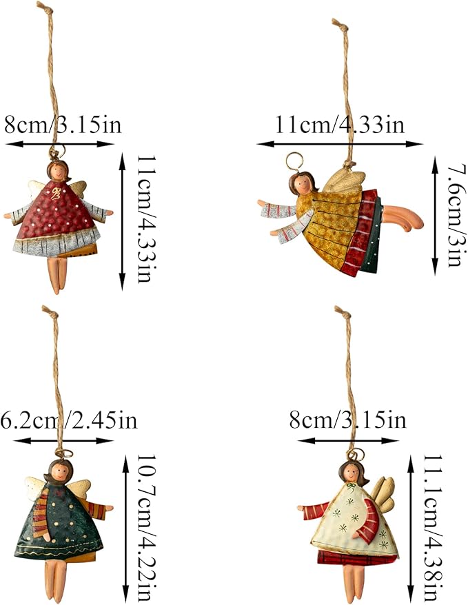 Christmas Ornaments Set for Xmas Tree 12-Pack Metal Dancing Angels Decor for Tin Hanging Christmas Decorations, for Christmas Tree Ornaments Decor, Party, Birthday, Christmas Décor