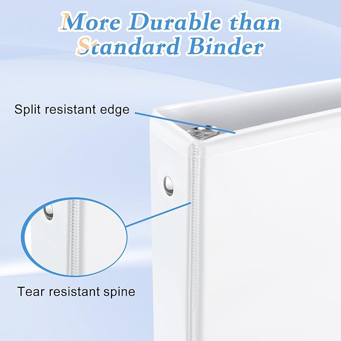 2'' 3 Ring Binder, Standard 2-inch Round Ring Binder Fit Letter Size Paper, Presentation View Binders, White, 6-Pack