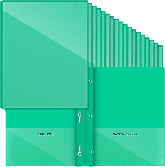 Henoyso 72 Pcs Plastic Folders with Clear Front Pocket and 3 Prong Take Home Plastic 2 Pocket Folder Back to School for Students Parent Teacher Communication for School Office (Green)