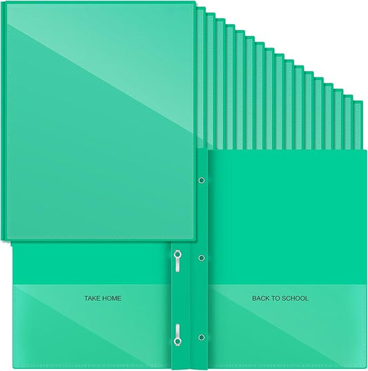 Henoyso 72 Pcs Plastic Folders with Clear Front Pocket and 3 Prong Take Home Plastic 2 Pocket Folder Back to School for Students Parent Teacher Communication for School Office (Green)