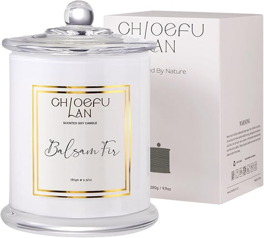 Chloefu LAN Balsam Fir Scented Candle, Holiday Candles for Home Scented with Notes of Cedarwood, Oak, Moss & Fir, Christmas Decor, Christmas Gifts for Women & Men, Winter Candles, 70 Hours 10 oz