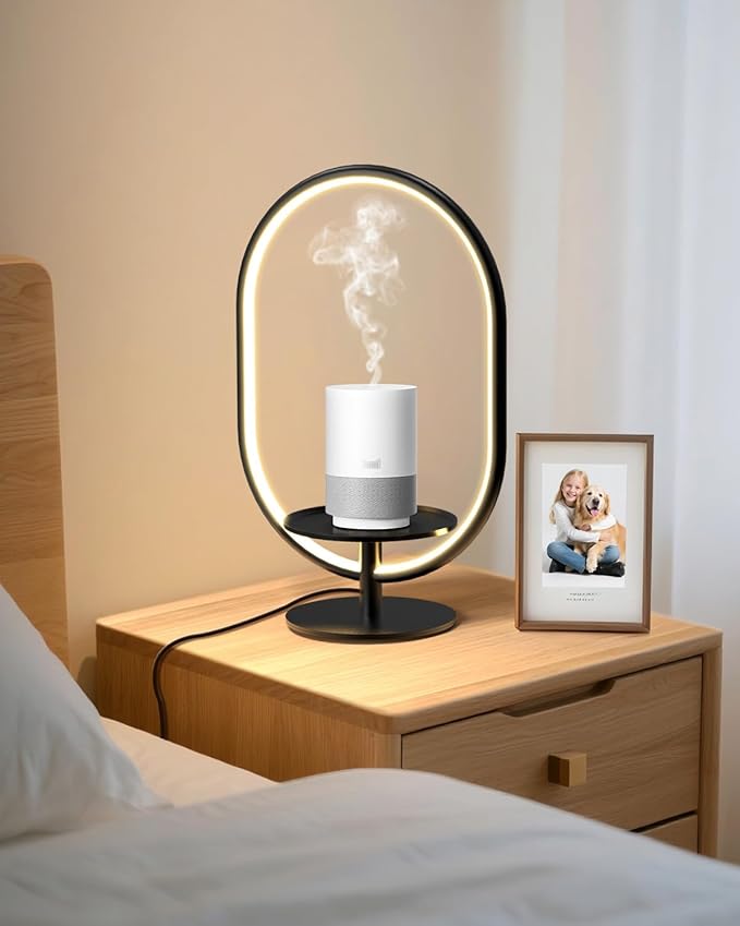 Modern LED Table Lamp with Storage Tray, Bedside Lamp with 3 Color Temperatures 10-Level Dimmable for Video Conference/Makeup/Streaming/Plants, LED Desk Lamp for Living Room Bedroom Office Decor