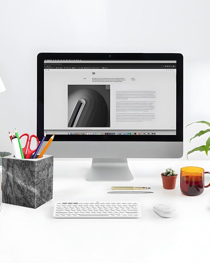 Marble Pencil Pen Holder for Desk, Multi-Functional Pen Cup Pencil Holder for Office School Supplies Storage, Makeup Brush Holder for Home and Office (Cuboid-Black)