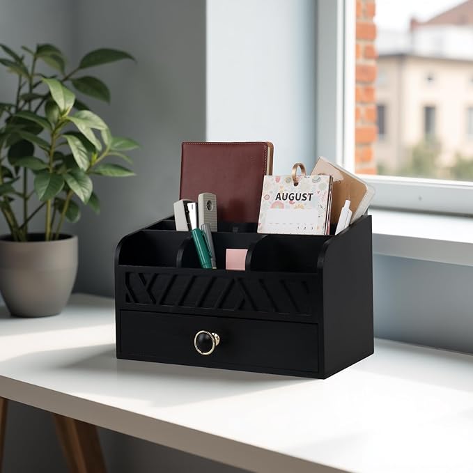 Desk Organizer with Drawer Mail Organizer Countertop Wood Desk Drawer Tabletop Storage Organization Pen Holder Letter Sorter Makeup Organizer for Home Office School