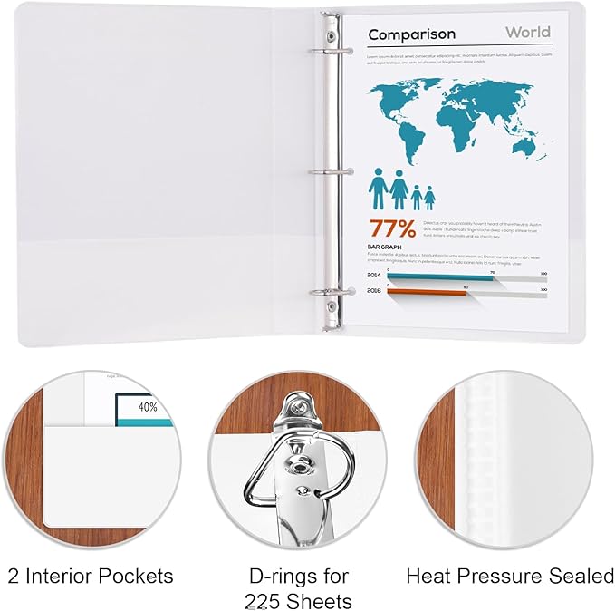 Comix D-Ring Basic View Binder 1 inch 3 Ring Binders, Hold 225 Sheets of 8.5" x 11" Paper, 12 Pack (White)