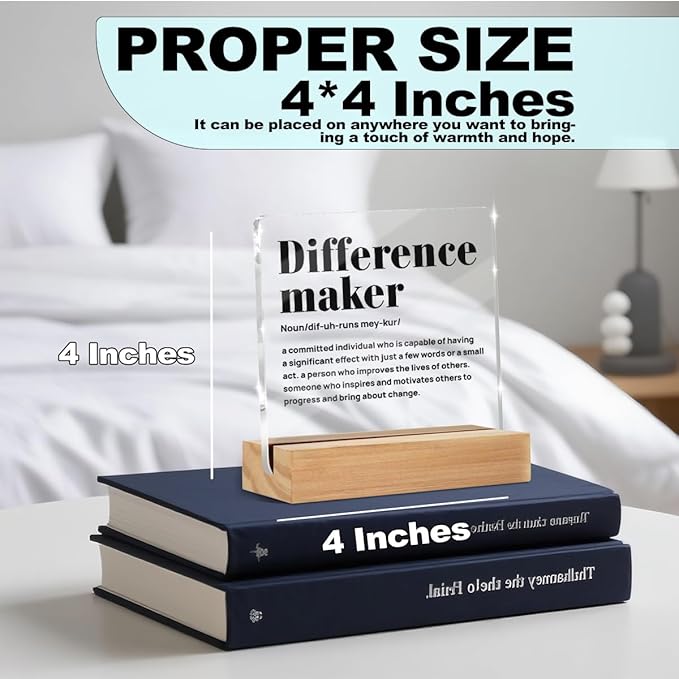 Difference Maker Definition Desk Decor, Thank You Gifts for Women Men Friends, Inspirational Motivational Gifts for Coworker Motivational Quote Clear Acrylic Sign Home Office Desk Decor
