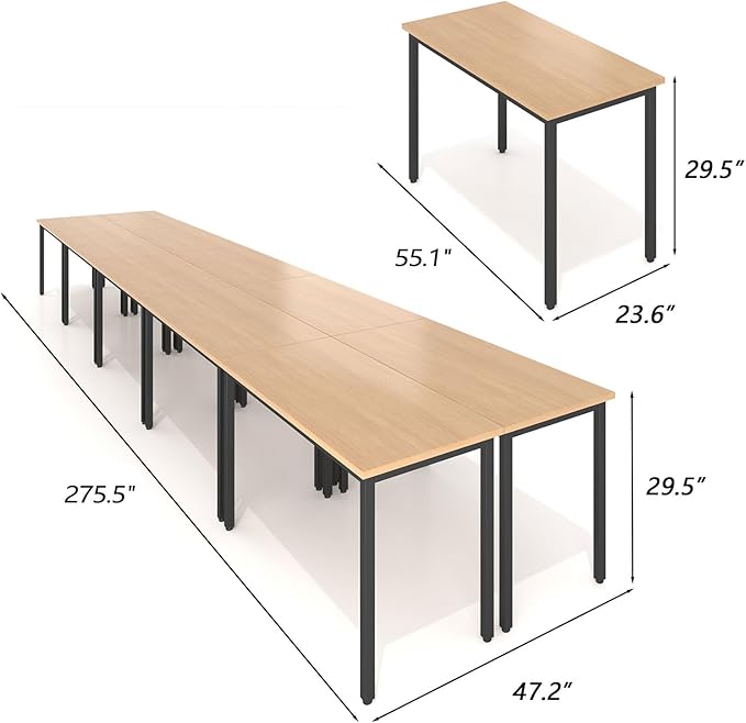 Bonzy Home Conference Tables 23ft Office Computer Desk for Meeting Room Classroom Writing Printer Podcast Table for 24 People, 10PCS 275.5"x47.2"x29.5", Natural