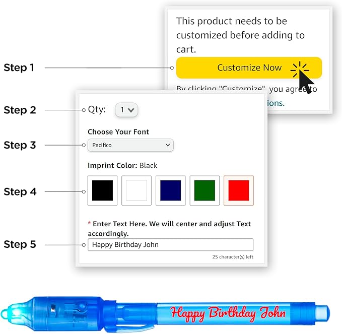 Personalized Invisible Disappearing Ink Pen Marker Pack, Custom Secret Spy Message Writer with UV Light, Fun for Kids Party Favors Gifts and Stock Stuffers, 24 Pack, Assorted