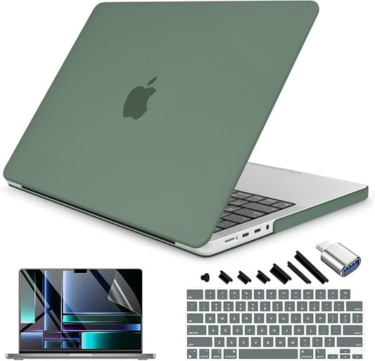 Teryeefi for MacBook Pro 16 Inch Case M4 M3 M2 M1 2025 2024-2021 Release A3403 A3186 A2485 A2780 A2991 Model, Matte PC Hard+Keyboard Cover+Screen Protector+Type C Adapter, Frosted Midnight Green