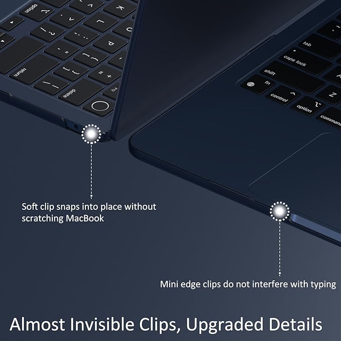 KEROM Midnight Case for MacBook Air 13 inch M4 2025, 2024-2022 M3 M2 A3240 A3113 A2681, MacBook Air M4 13 inch Case, Frosted Matte Plastic Hard Shell & Keyboard Cover for Mac Air 13.6, Midnight Clear