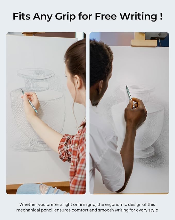 Nicpro Blocky Gear 2mm Metal Mechanical Pencils Set with Case, Drafting Pencil with 6 Tubes 2mm Lead Refill (HB 2B 2H 4B 4H & Colors) Sharpeners, Erasers for Artist Art Writing Drafting Drawing