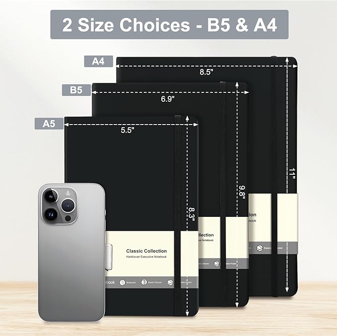 COMIX 3 Pack B5 Lined Journal Notebooks, 240 Pages, 6.9 x 9.8 Inches, Black, Hardcover Journaling Notebooks for Men & Women- Fits for Office, Business, School, Notes Taking & Writing