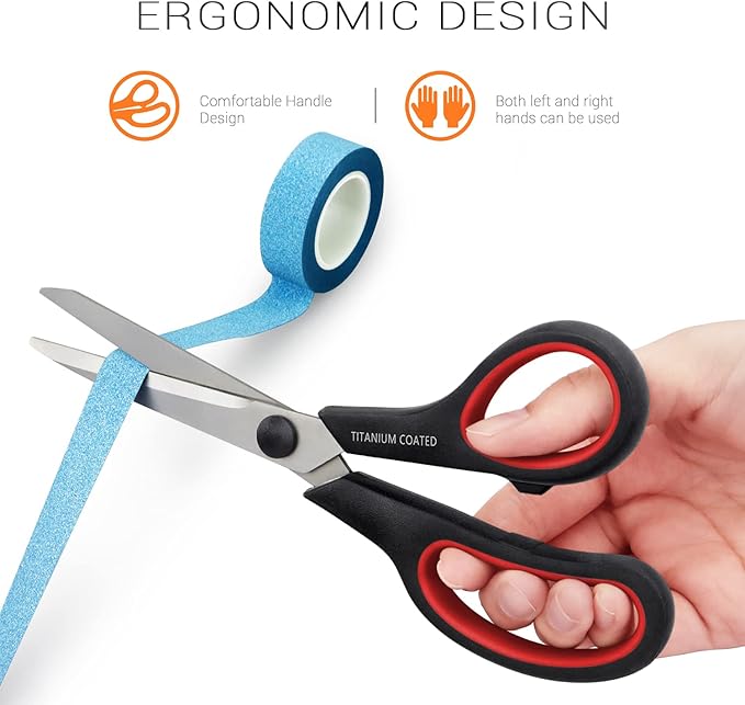 Scissors 8" Multipurpose Right/Left Handed Titanium Coated Sturdy Sharp Scissors for Office Home School Students