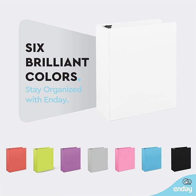 2 Inch 3 Ring Binder 2” White, Slant D-Ring 2 in Binder Clear View Cover with 2 Inside Pockets, Heavy Duty Colored School Supplies Office and Home Binders – by Enday