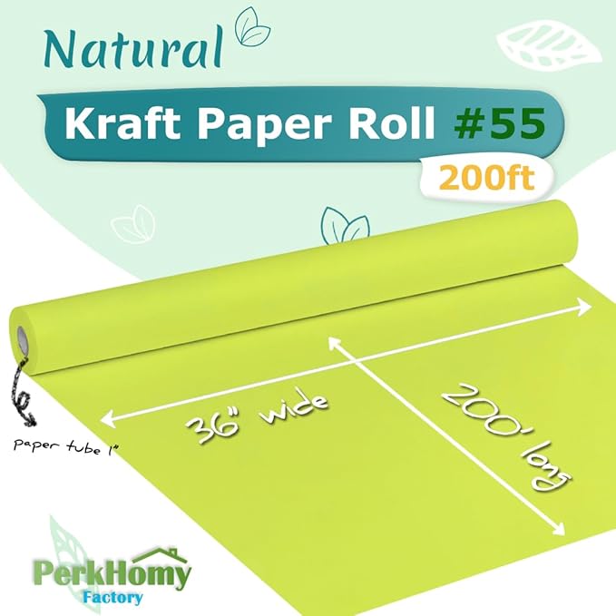 PerkHomy 36" x 2,400" (200') Neon Green Kraft Paper Roll for Craft Bulletin Board Paper Art Table Covering Crafting Gift Wrapping Bouquet Packing Parcel 80GSM 55LB (Neon Green, 36" x 200')