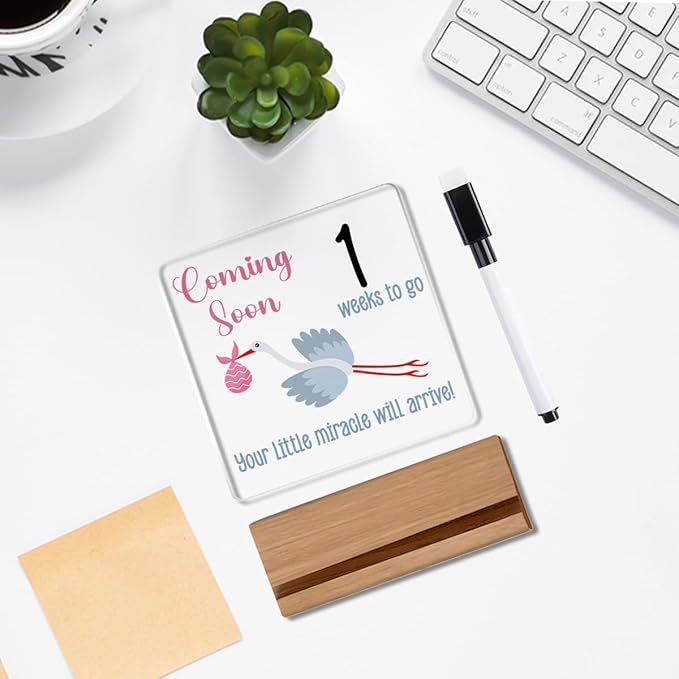 Baby Sonogram Sign,Baby countdown Announcement Gifts for Expecting Parents,Announcement New Mom Gender Gifts Wipeable Acrylic with Wood Stand 4 X 4 Inch