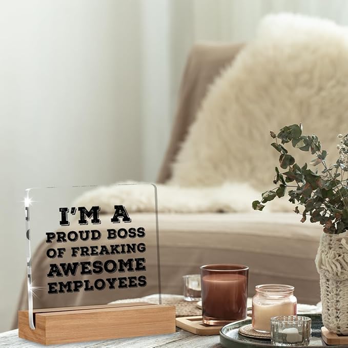 Funny Boss Day Gifts for Women Men, Bosses Gifts, Birthday Gift for Bosses Male Female, I'm A Proud Boss Office Decorative Signs Plaque for Desk