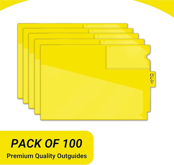 Doctor Stuff - Center Tab Vinyl Out Guides, Diagonal Cut Front Pocket, Top Charge Out Slip Pocket, Plastic File Folder, Letter Size 9" x 13-1/4", Yellow, 100/Box