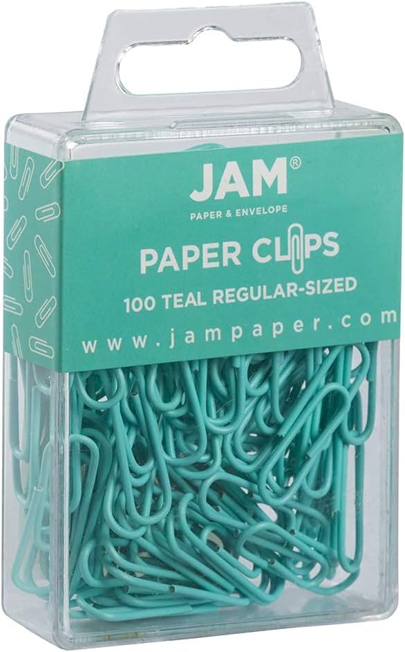 JAM Paper Colored Standard Paper Clips - Small - Teal - 100/pack