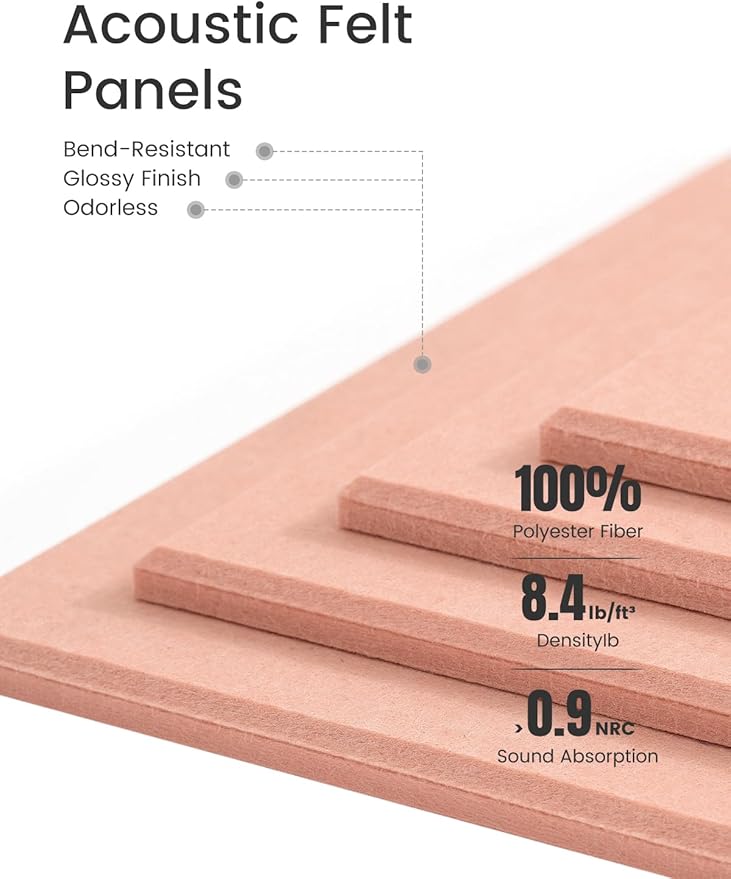 Bumusty Large Cork Board Alternative-36 x24 Felt Bulletin Board Tiles, with 30 Pushpins, 40 Adhesive Tabs, 6-Pack Slat Wall Paneling, Cork Boards for Office Push Pin Board Felt Board-Pink