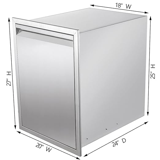 Pull-Out Double Trash Drawer Stainless Steel Outdoor Kitchen Trash Drawer Storage for Two 10 Gallon Commercial Wastebaskets…