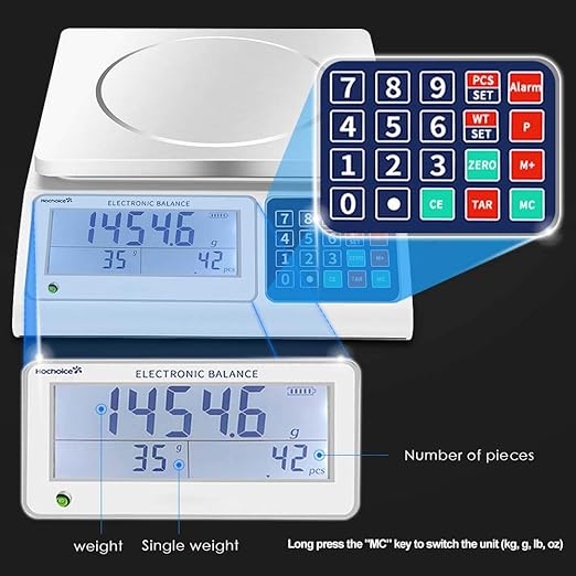 Digital Counting Scales Grams Industrial Scale 33lbs×0.0011lb-15kg x 0.5g High-Precision Electronic Gram Scale with RS232 Port for Connecting Computer or Printer