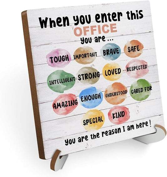 Inspirational Therapy Office Wood Sign Desk Decor Mental Health School Counselor Office Decor Sign Cubicle Decor Plaque with Wooden Stand Rustic Home Table Shelf Psychologist Therapist Coworker Gift