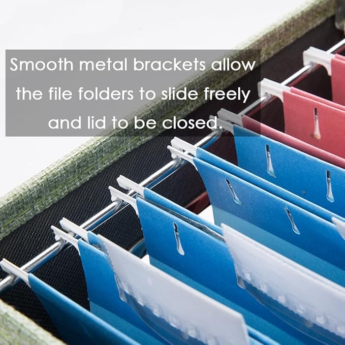 PRANDOM File Organizer Box - Set of 4 Collapsible Decorative Linen Filing Storage Hanging File Folders with Lids Office Cabinet Letter Size Green (14x9.3x10.8 inch)