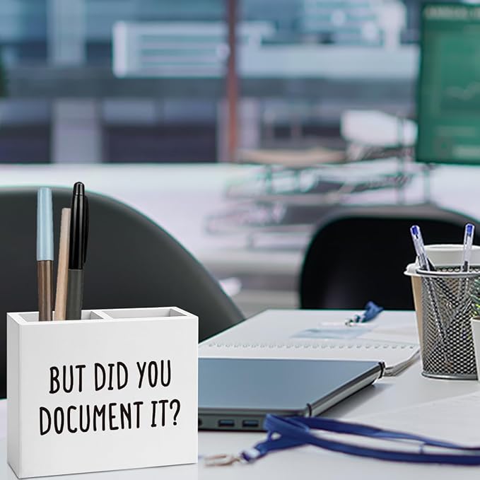 But Did You Document It Funny Boss Gifts Office Room Decor for Women Men HR Manager Coworker Friend Employee Wooden Pencil Holder, Boss Day Gifts Funny Office Accessories Desk Decor