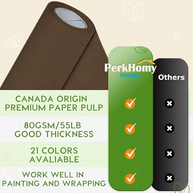 PerkHomy 24" x 2,400" (200') Coffee Kraft Paper Roll for Craft Bulletin Board Paper Art Table Covering Crafting Gift Wrapping Bouquet Packing Parcel 80GSM 55LB (Coffee, 24" x 200')