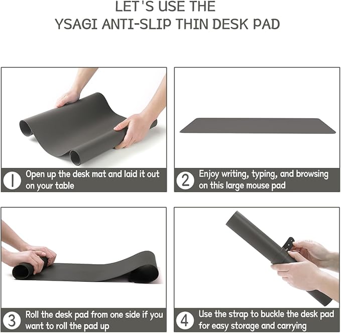 YSAGi Non-Slip Leather Desk Pad L Size, Waterproof Laptop Computer Desk Keyboard Mat, Table Protector Blotter Mat, Large Mouse Pad for Office/Work/Home/Decor(Dark Gray, 35.4" x 17")