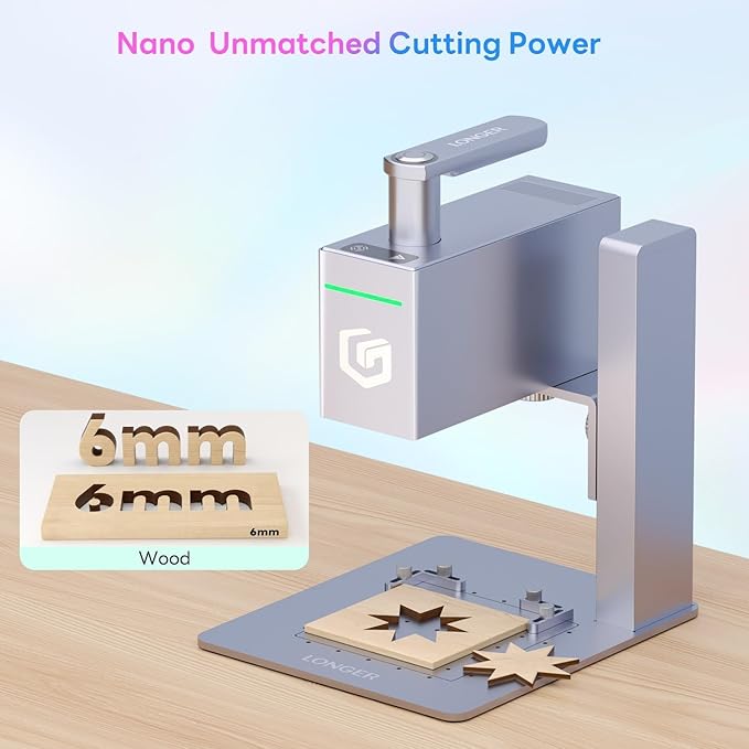 Longer Nano Portable 6W Laser Engraver, 6000mW Output Laser Cutter Machine, DIY Engraver Tool for Wood, Acrylic, Leather, Cloth, Metal, Ceramics,5000mm/s High-Speed