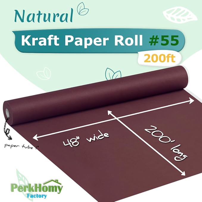 PerkHomy 48" x 2,400" (200') Wine Red Kraft Paper Roll for Craft Bulletin Board Paper Art Table Covering Crafting Gift Wrapping Bouquet Packing Parcel 80GSM 55LB (Wine Red, 48" x 200')