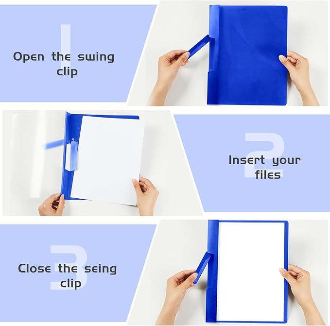 Maitys 50 Pack Clear Report Covers with Clip 11.4 x 9 Inch Presentation Folders Transparent Front Portfolio Folders for Letter Size(Blue)