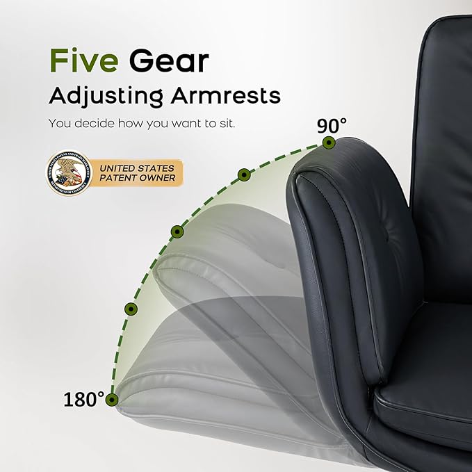 Criss Cross Chair with Armrests & Wheels, PU Leather Vanity Chair, Comfortable Adjustable Swivel Computer Office Desk Chairs for Home, Make Up, Bed Room (Black)