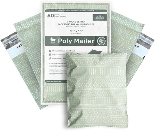 Poly Mailers 10x13 Inch 50 Pack Medium Shipping Bags Strong Thick Mailing Envelopes | Self Sealing Adhesive | Waterproof & Tear Resistant | Small Business Packaging for Clothing - Boho Sage Green