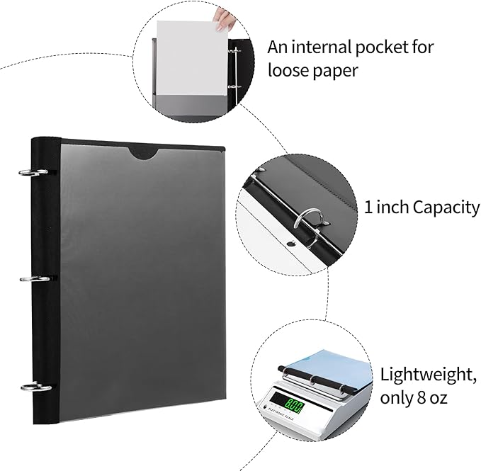 360° Pivotable 3 Ring Binder, Upgraded Foldable Binders 1 inch 2 Pack, Thin Small Three Ring Binder Fits 8.5" x 11", for Home, School and Office Binders Supplies - Black