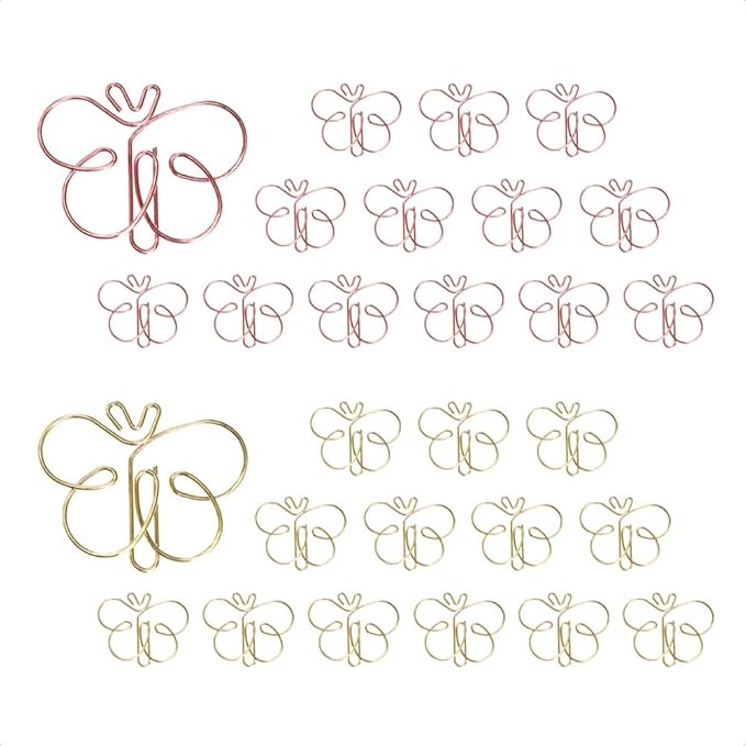 OWLFAVO 28pcs Butterfly Shape Cute Paper Clips Rose Gold and Yellow Gold, Funny Paperclips Bookmarks Planner Clips for Fun Office Supplies School Gifts Wedding Decoration