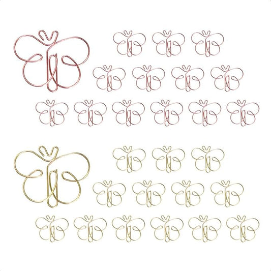 OWLFAVO 28pcs Butterfly Shape Cute Paper Clips Rose Gold and Yellow Gold, Funny Paperclips Bookmarks Planner Clips for Fun Office Supplies School Gifts Wedding Decoration
