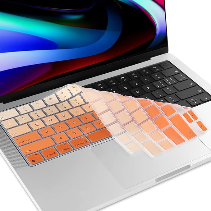 Batianda Premium Gradient Color Keyboard Cover for New MacBook Pro 14'' Pro 16'' 2024 2023 M4 M3 M2 M1 Pro/Max Chip & New MacBook Air 13 15 inch Soft-Touch Silicone Protective Skin,Gradient Orange