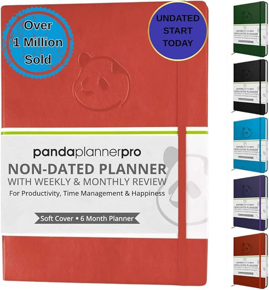 Panda Planner Pro 2026 - A4 6 Month Daily, Weekly & Monthly Planner for Productivity – Large 8.5x11 Undated Day Planner, Goal Planner, Project Organizer & Habit Tracker Notebook – Orange
